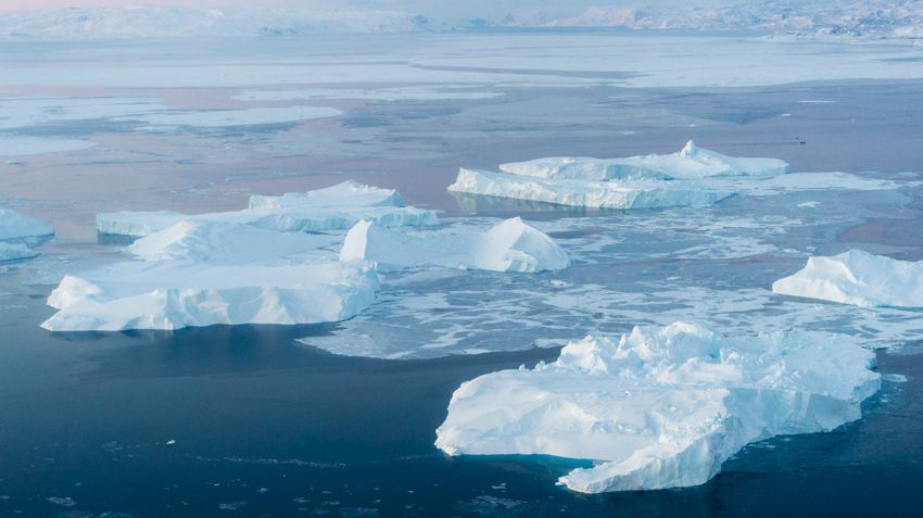 Melting icebergs in Ilulissat, Greenland in 2014. 