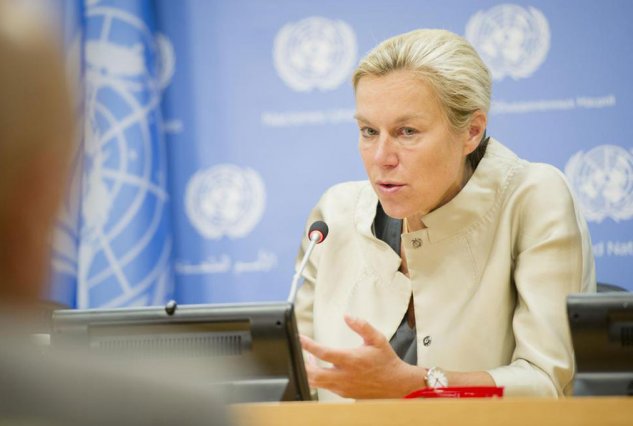 UN Special Coordinator for Lebanon Sigrid Kaag briefs the press at UN Headquarters in New York. 