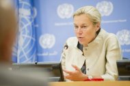 UN Special Coordinator for Lebanon Sigrid Kaag briefs the press at UN Headquarters in New York. 